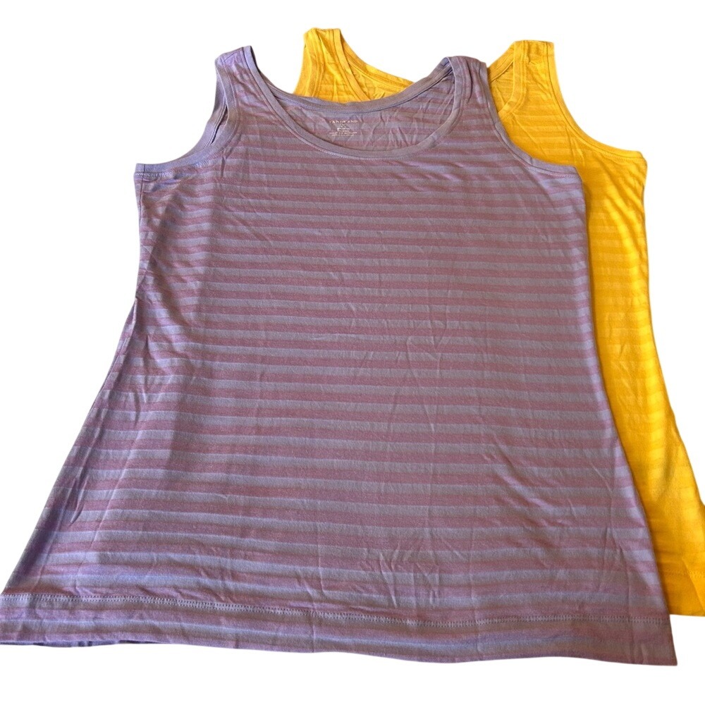 NWT Lands' End Lot of 2 Purple and Yellow Shadow Striped Tank‎ Tops Size Medium
